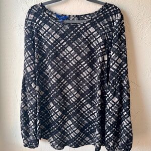 🖤 Apt. 9 - Women's Black & Cream Bishop Sleeve Plaid Top - Size: XL
